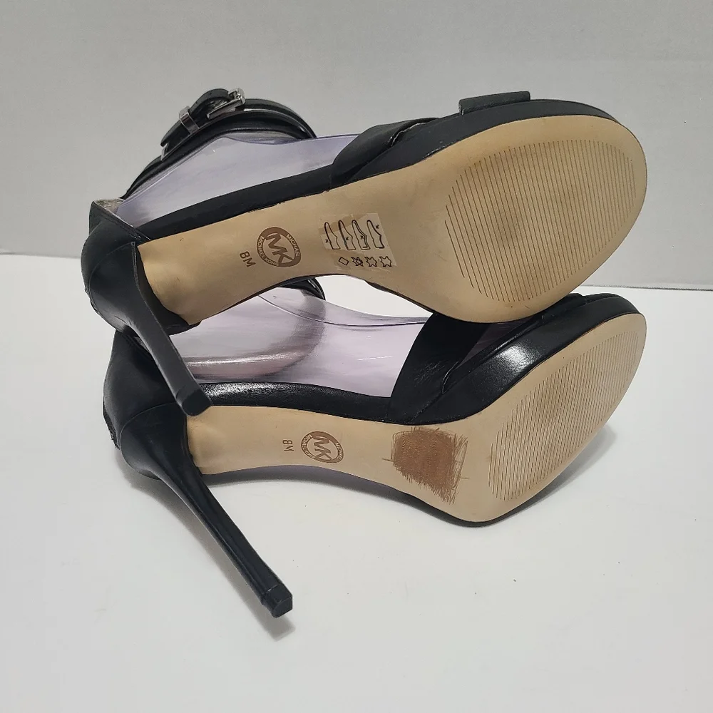 Michael‎ Kors Karlie Open Toe Ankle Strap Heels Leather Black Size 8 NWT